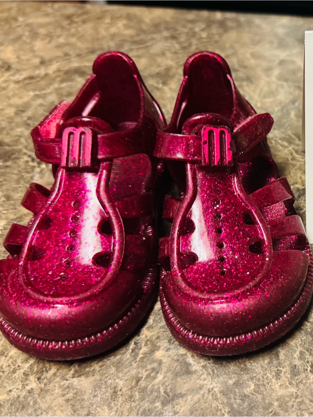 Mink Mellissa Girls Glitter Jelly Sandals in Fuchsia Pink